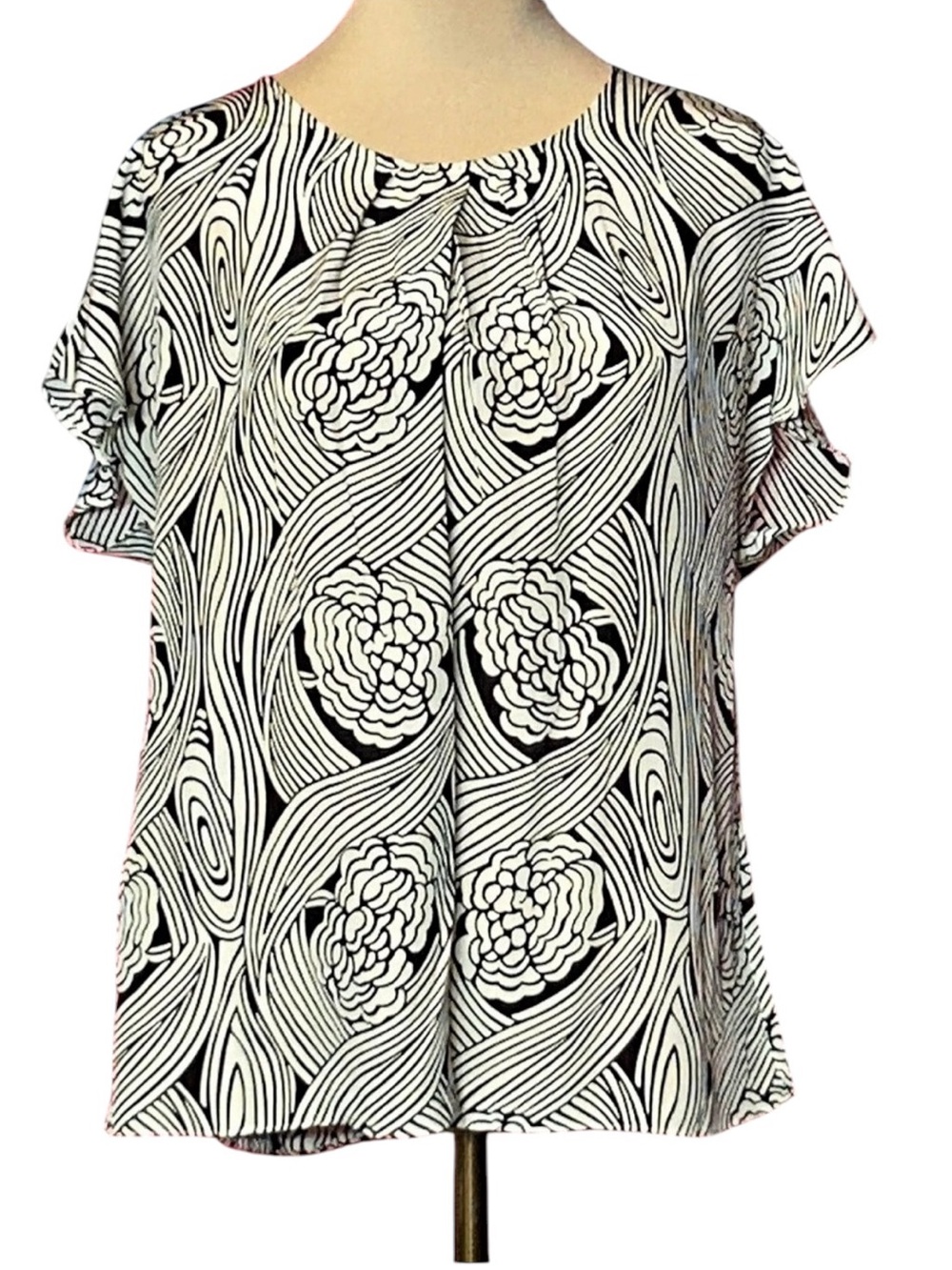 Talbots Floral Silk Blouse in Black & Pink Size 14